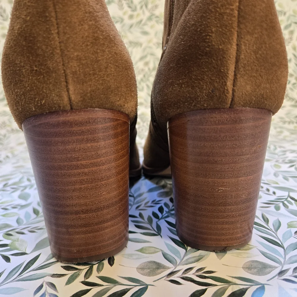 Soludos Emma Chesnut Suede Ankle Booties Tan Leather Block Heel Boots 9 - Picture 10 of 12